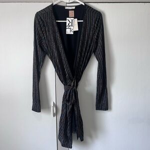 NWT idem ditto Black Wrap Dress Metallic Thread Size M